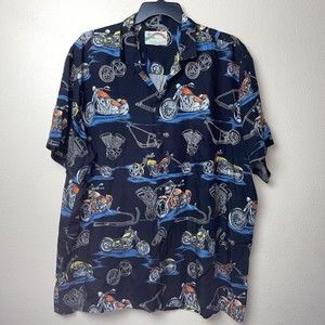 Paradise Found Shirt Mens Size XXL Black Motorcycles Rayon Hawaiian Camp Style